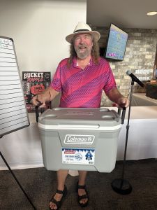 Mitch Sanford with the cooler he won